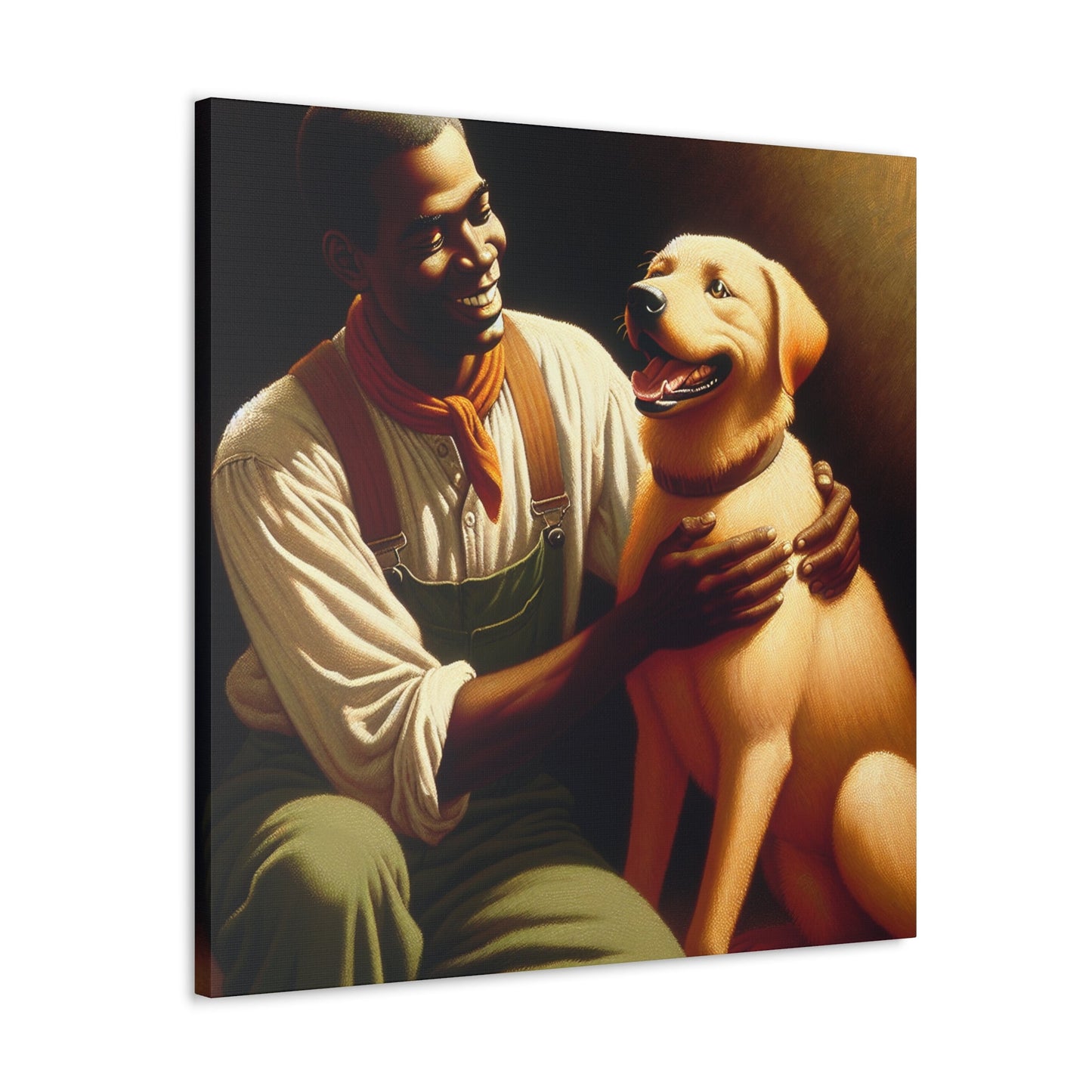 "Joyful Man and Dog Painting" - Canvas - Authentic4Us