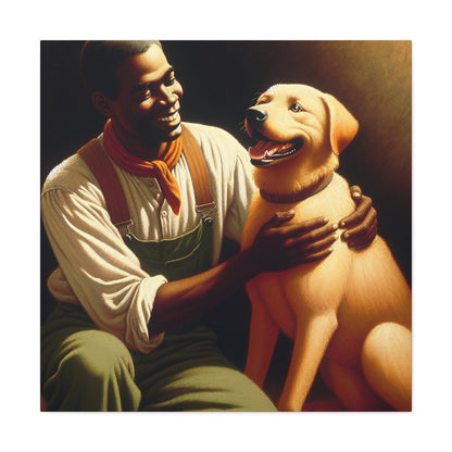 "Joyful Man and Dog Painting" - Canvas - Authentic4Us