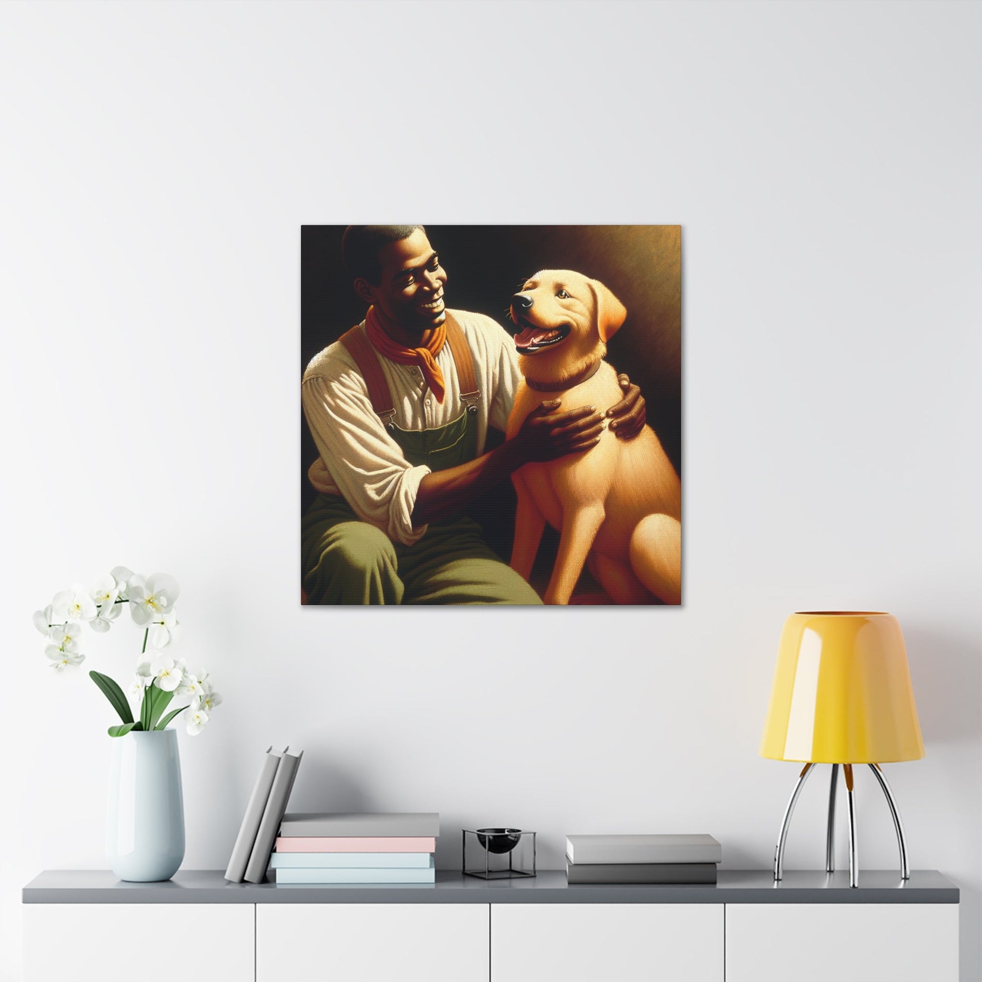 "Joyful Man and Dog Painting" - Canvas - Authentic4Us