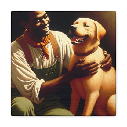 "Joyful Man and Dog Painting" - Canvas - Authentic4Us