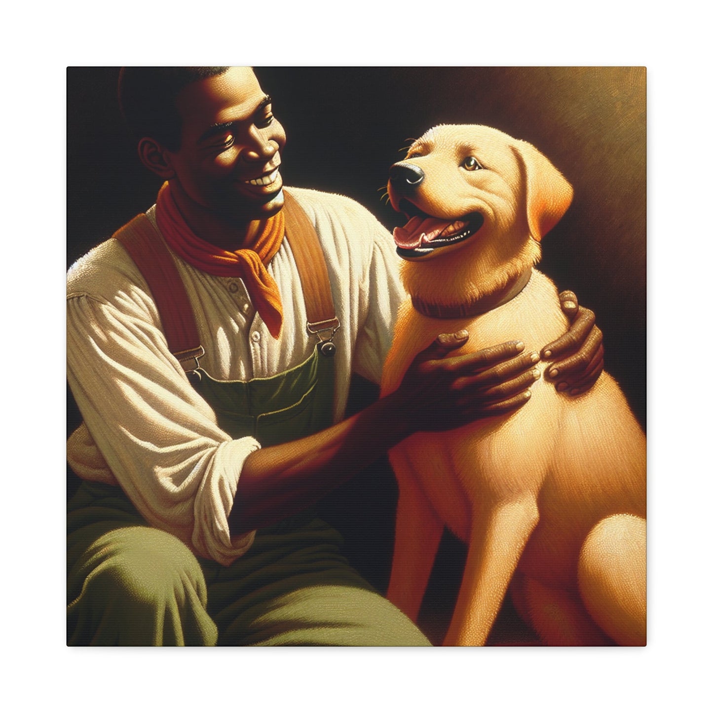 "Joyful Man and Dog Painting" - Canvas - Authentic4Us