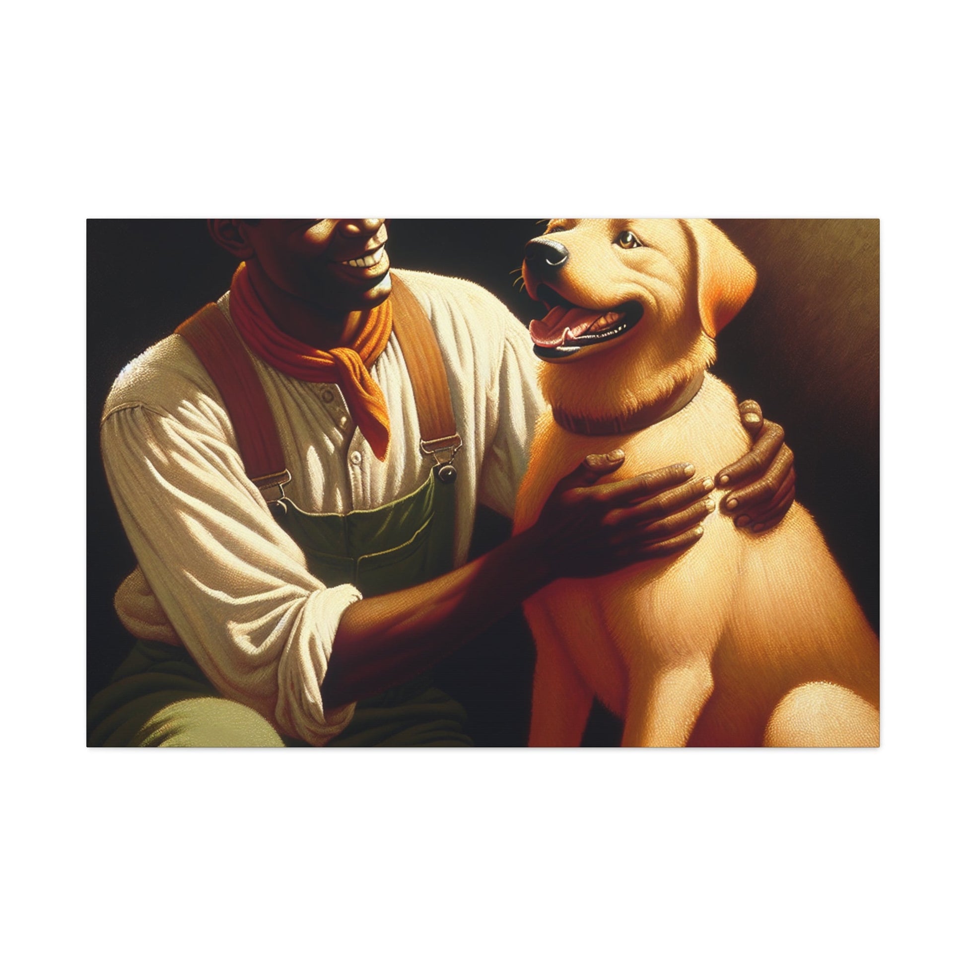 "Joyful Man and Dog Painting" - Canvas - Authentic4Us