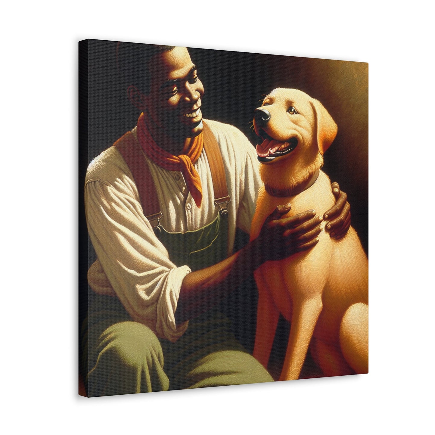 "Joyful Man and Dog Painting" - Canvas - Authentic4Us