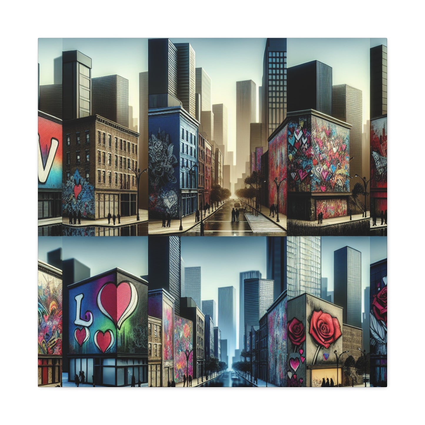 "Love-themed Murals in Urban Cityscape" - Canvas - Authentic4Us