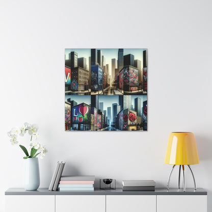 "Love-themed Murals in Urban Cityscape" - Canvas - Authentic4Us