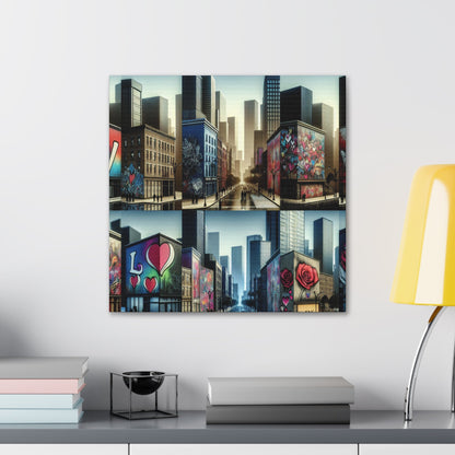 "Love-themed Murals in Urban Cityscape" - Canvas - Authentic4Us