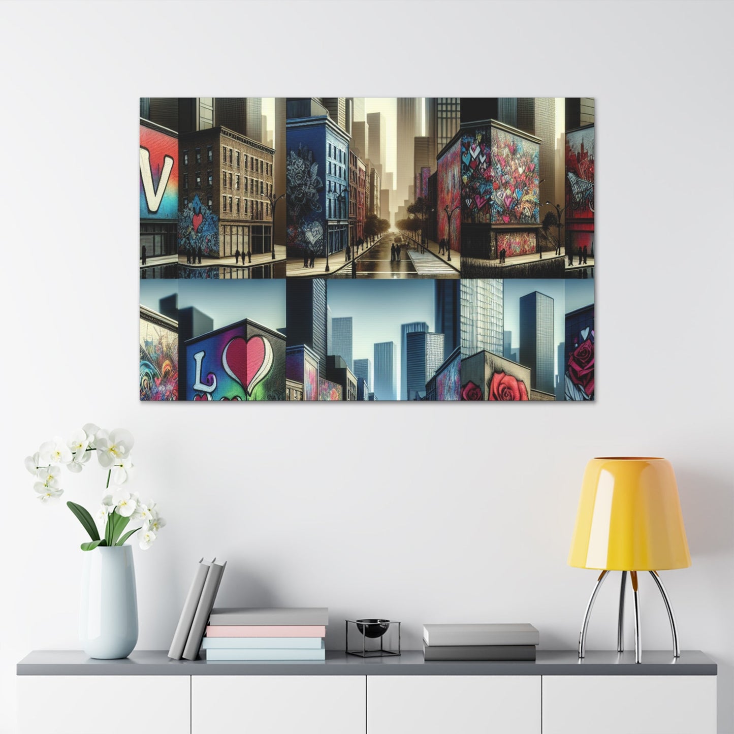 "Love-themed Murals in Urban Cityscape" - Canvas - Authentic4Us