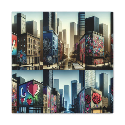 "Love-themed Murals in Urban Cityscape" - Canvas - Authentic4Us