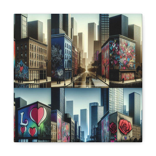 "Love-themed Murals in Urban Cityscape" - Canvas - Authentic4Us