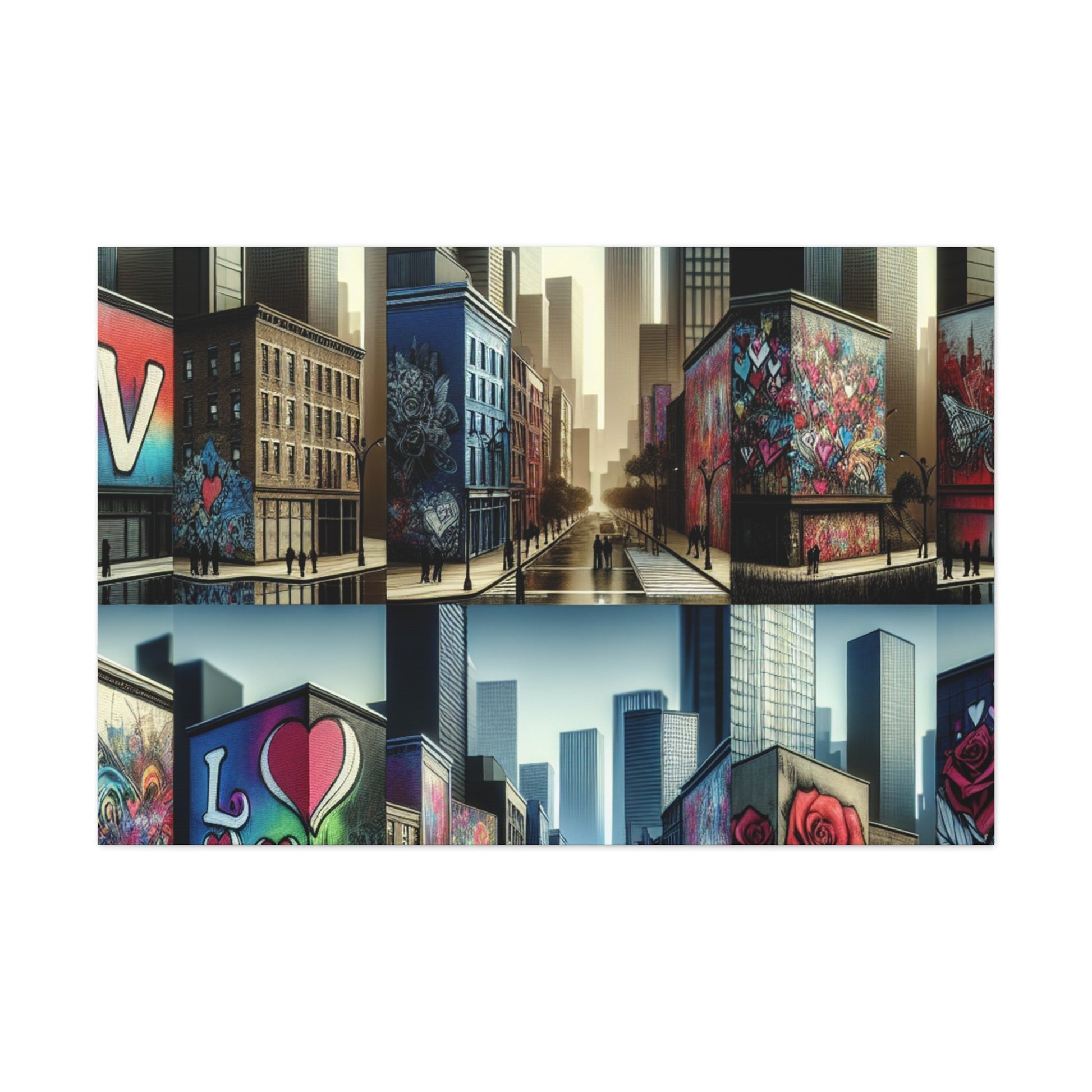 "Love-themed Murals in Urban Cityscape" - Canvas - Authentic4Us