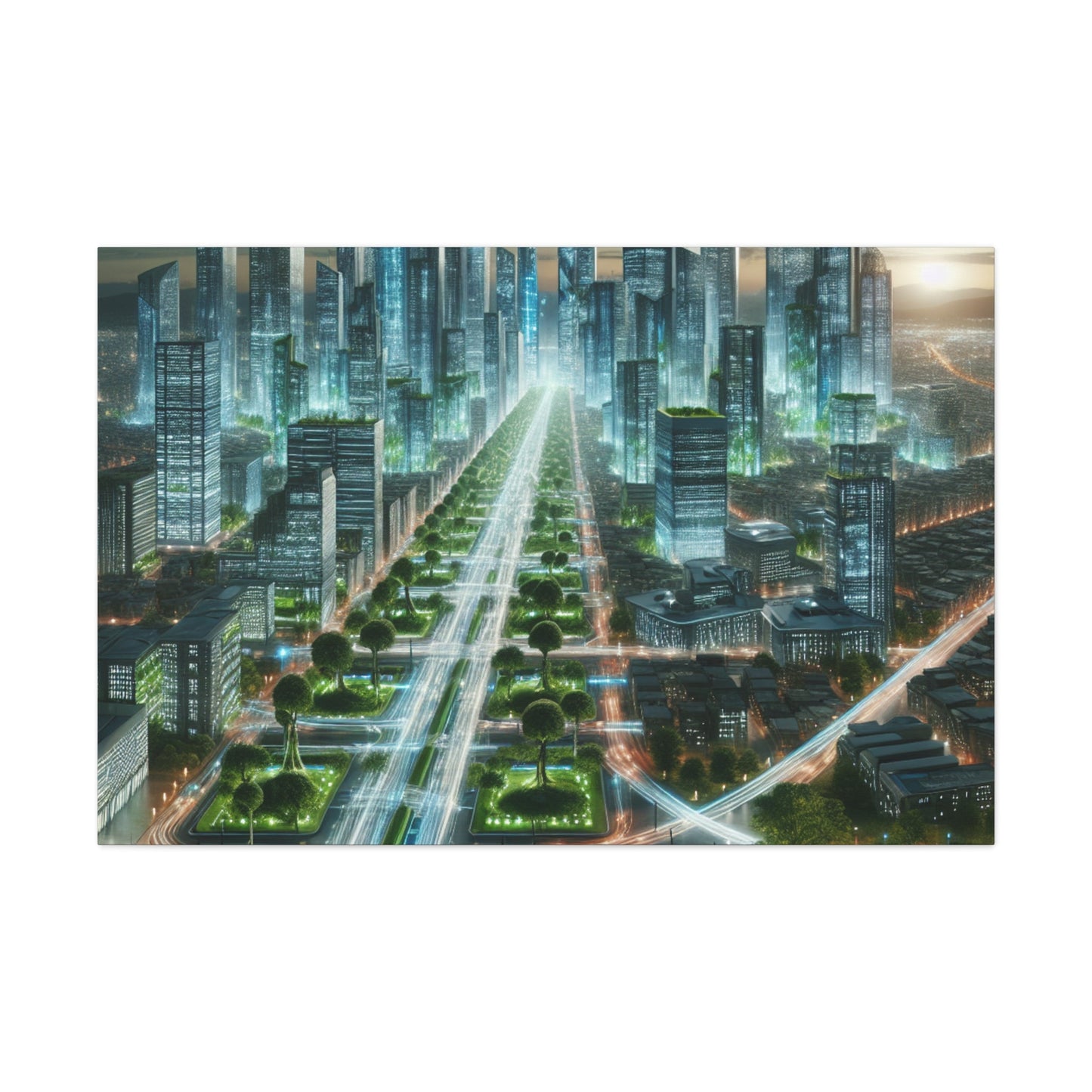 "Luminous Futurism: A Harmonious Cityscape" - Canvas - Authentic4Us