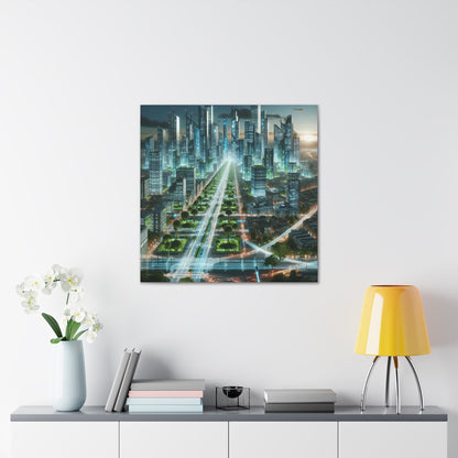 "Luminous Futurism: A Harmonious Cityscape" - Canvas - Authentic4Us