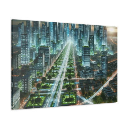 "Luminous Futurism: A Harmonious Cityscape" - Canvas - Authentic4Us