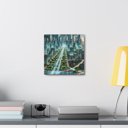 "Luminous Futurism: A Harmonious Cityscape" - Canvas - Authentic4Us