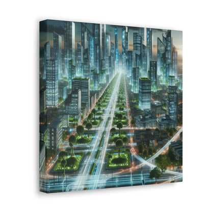 "Luminous Futurism: A Harmonious Cityscape" - Canvas - Authentic4Us