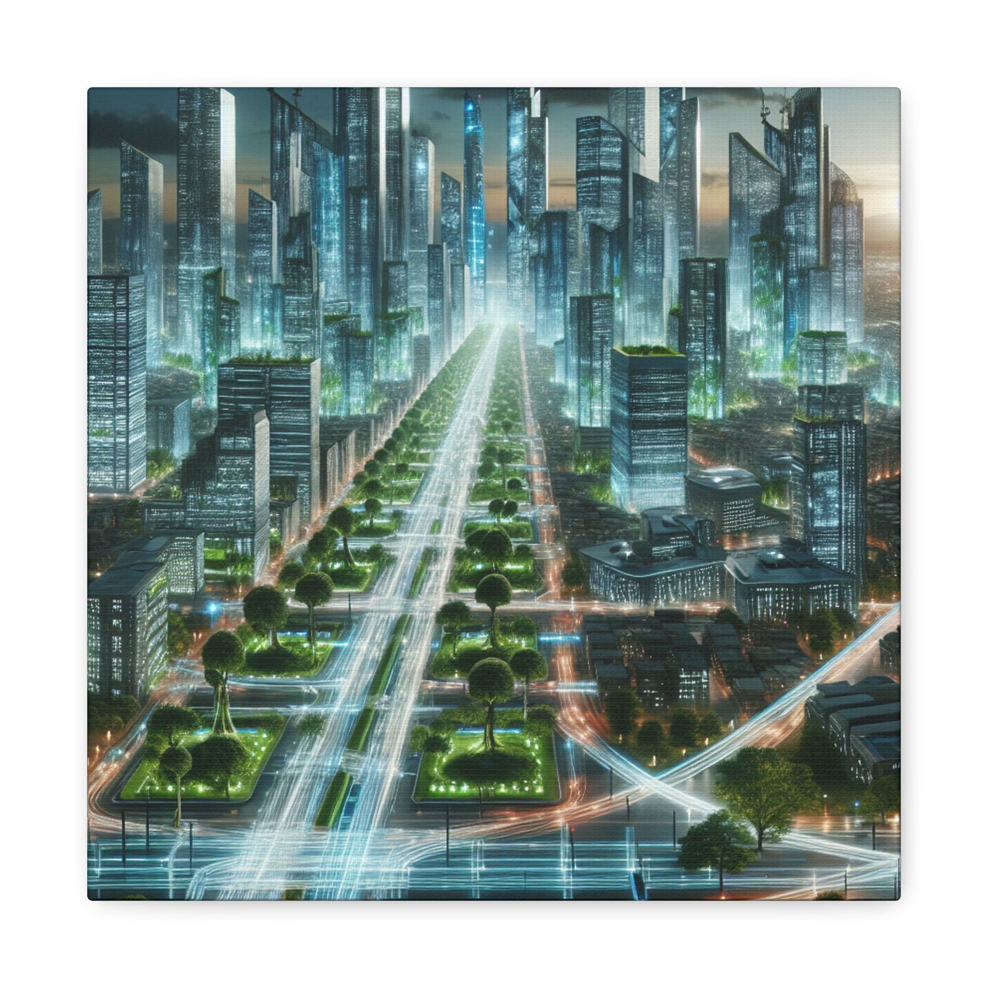 "Luminous Futurism: A Harmonious Cityscape" - Canvas - Authentic4Us