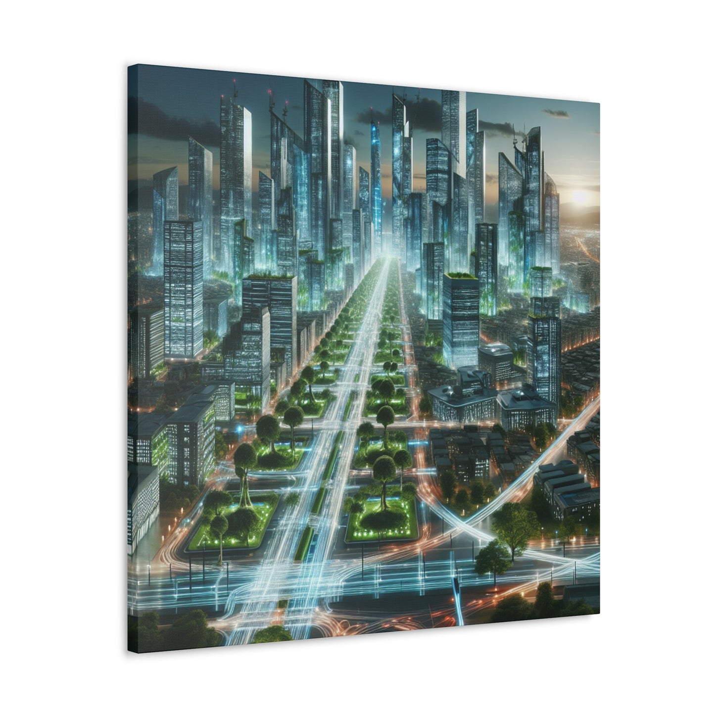 "Luminous Futurism: A Harmonious Cityscape" - Canvas - Authentic4Us