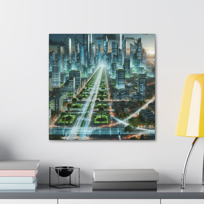 "Luminous Futurism: A Harmonious Cityscape" - Canvas - Authentic4Us