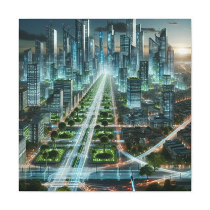 "Luminous Futurism: A Harmonious Cityscape" - Canvas - Authentic4Us