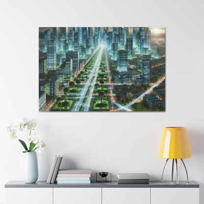 "Luminous Futurism: A Harmonious Cityscape" - Canvas - Authentic4Us