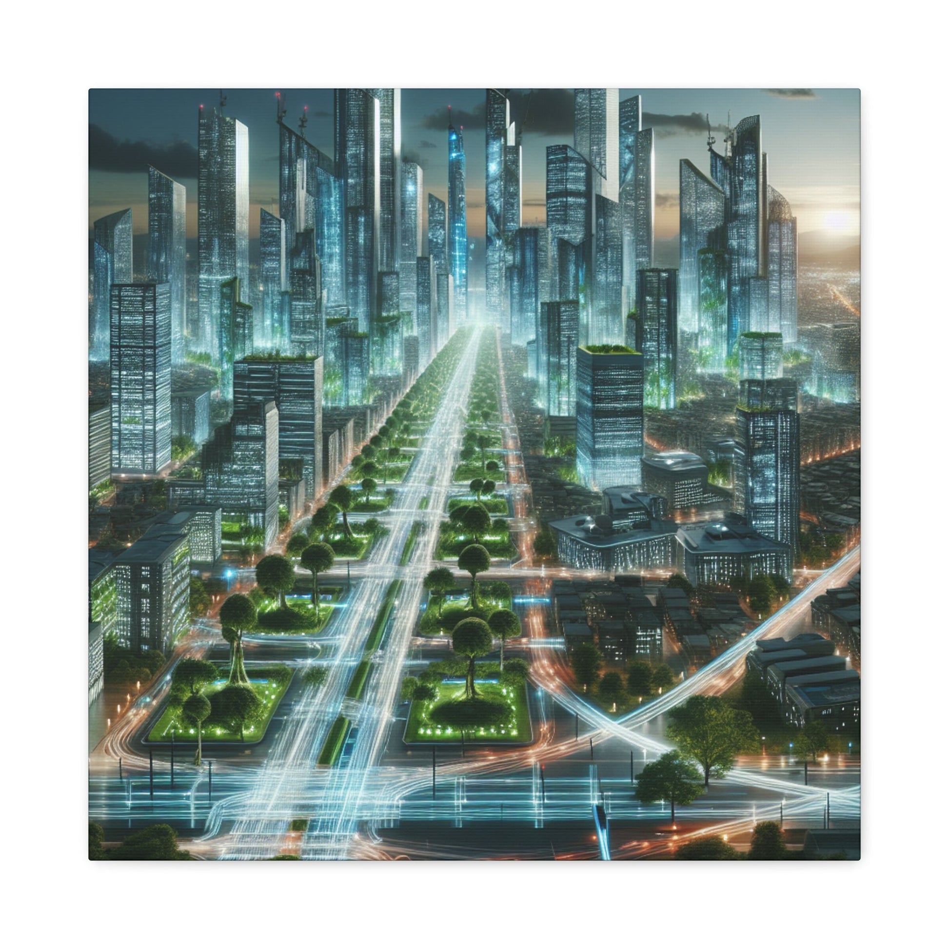 "Luminous Futurism: A Harmonious Cityscape" - Canvas - Authentic4Us