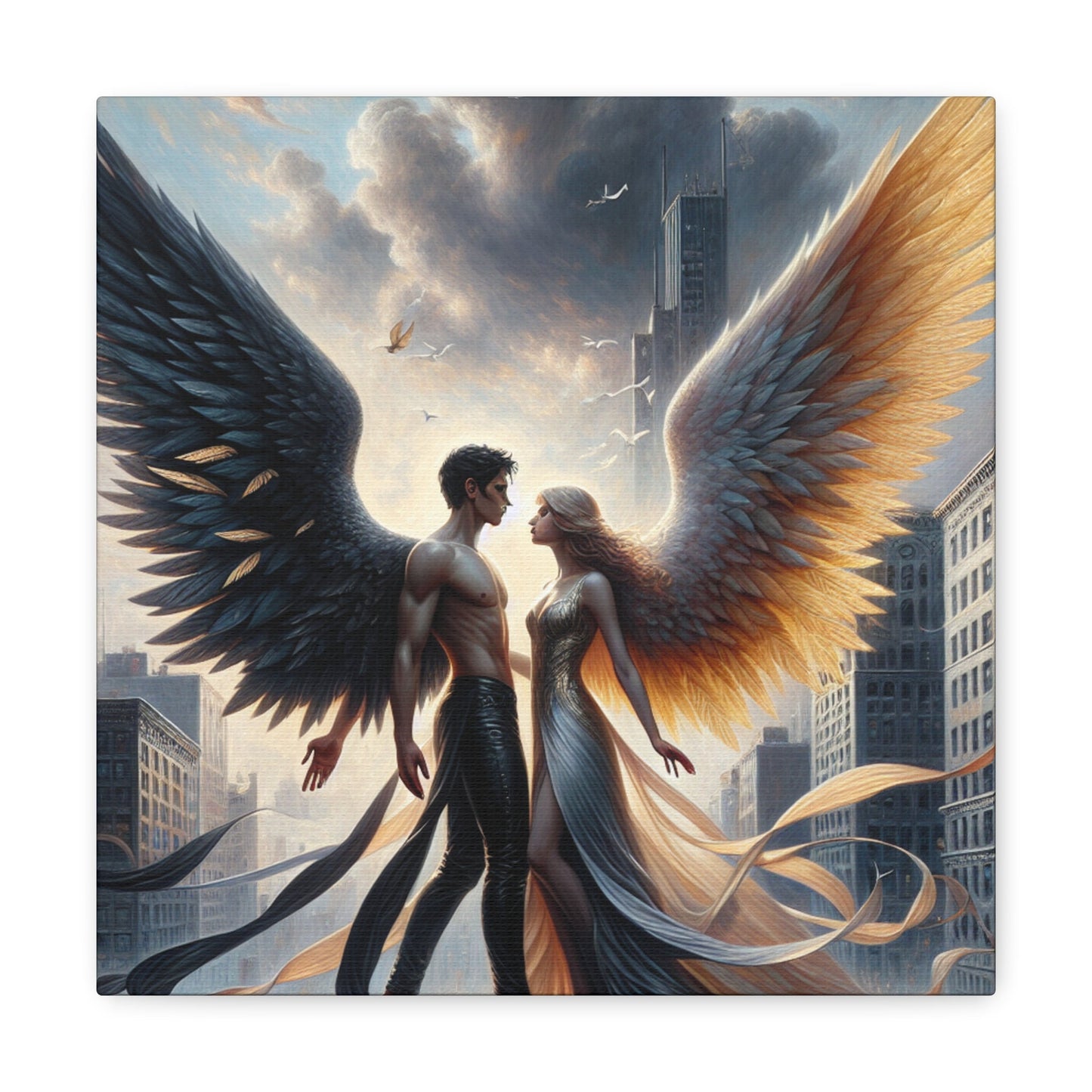 "Majestic Wings: A Dramatic Urban Connection" - Canvas - Authentic4Us