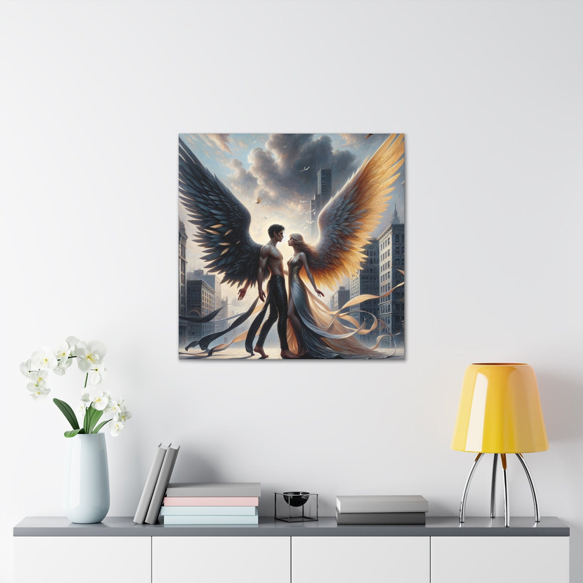 "Majestic Wings: A Dramatic Urban Connection" - Canvas - Authentic4Us