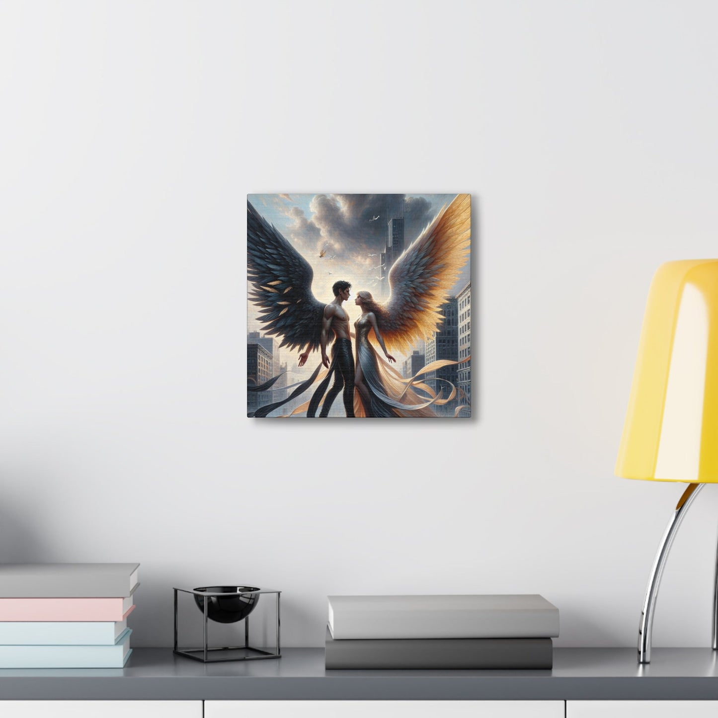 "Majestic Wings: A Dramatic Urban Connection" - Canvas - Authentic4Us