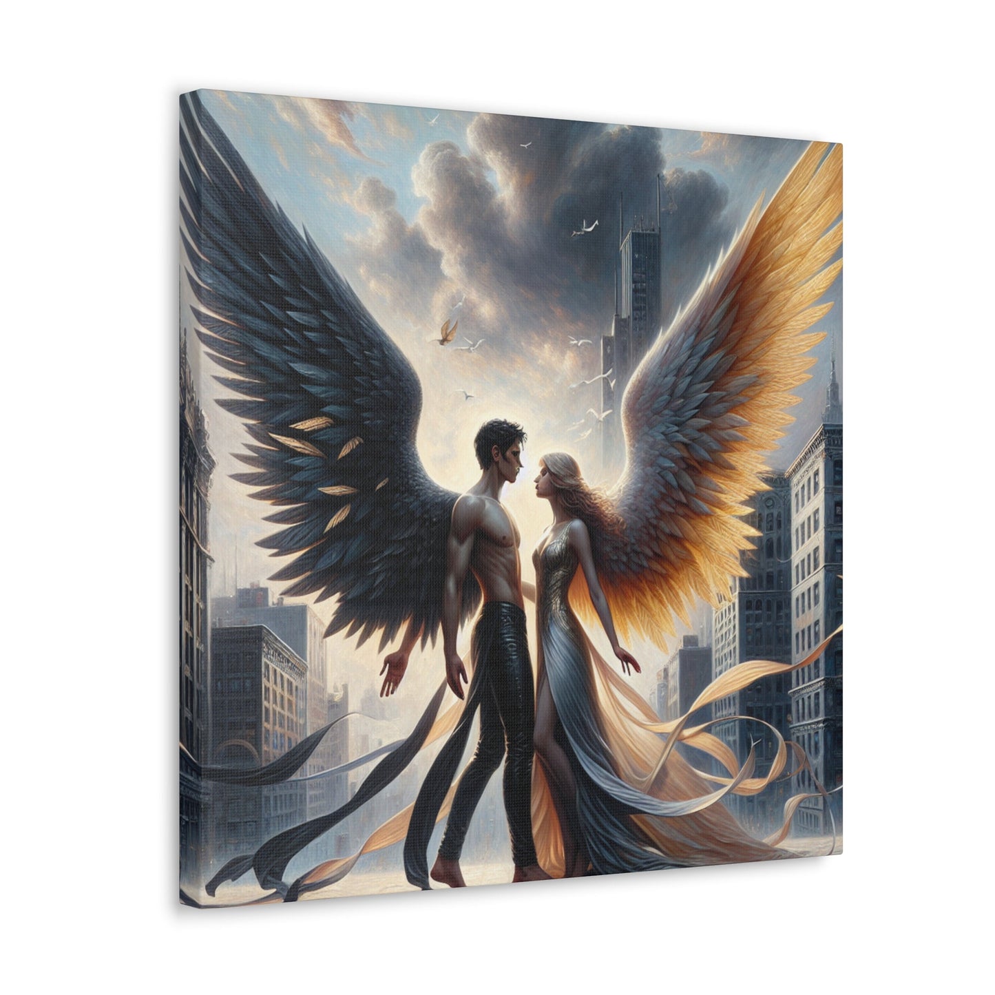 "Majestic Wings: A Dramatic Urban Connection" - Canvas - Authentic4Us