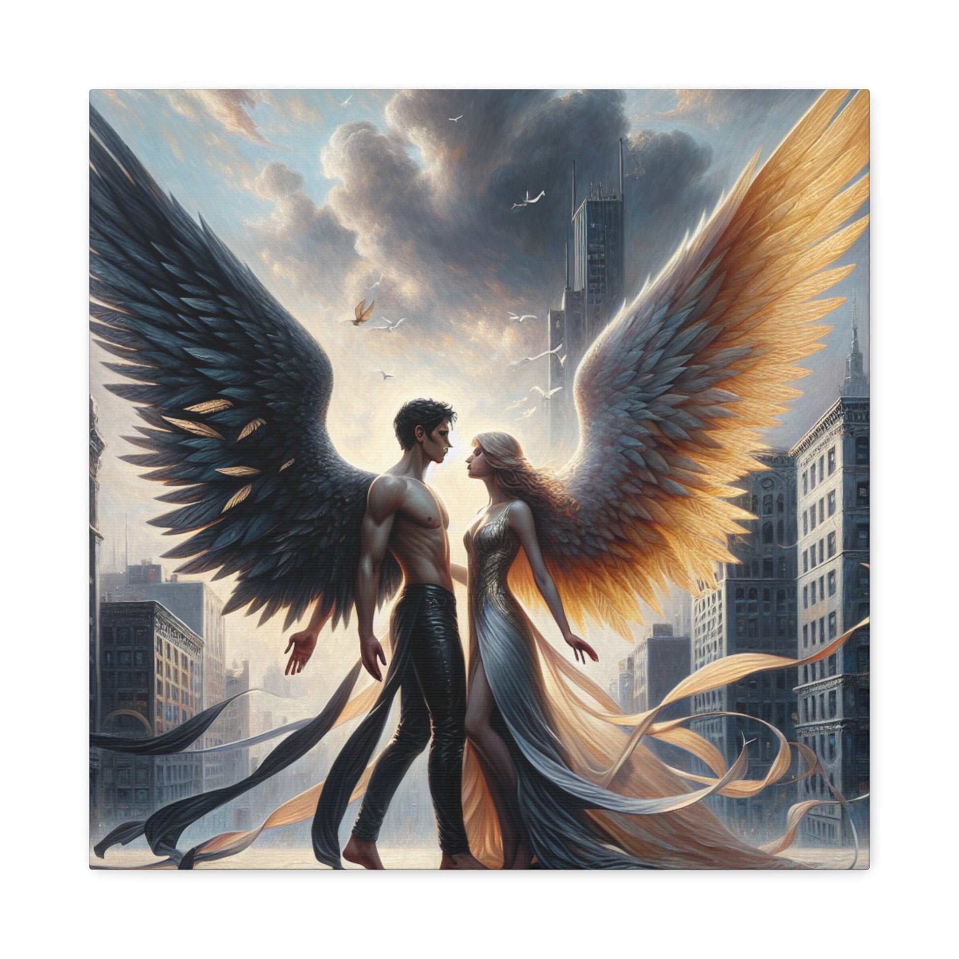 "Majestic Wings: A Dramatic Urban Connection" - Canvas - Authentic4Us