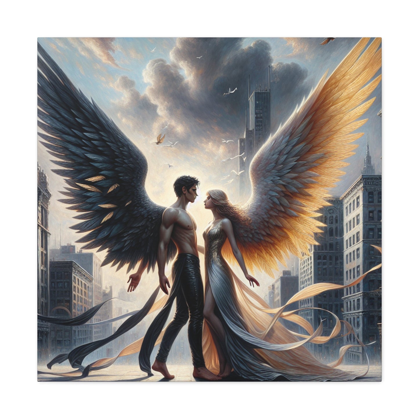 "Majestic Wings: A Dramatic Urban Connection" - Canvas - Authentic4Us