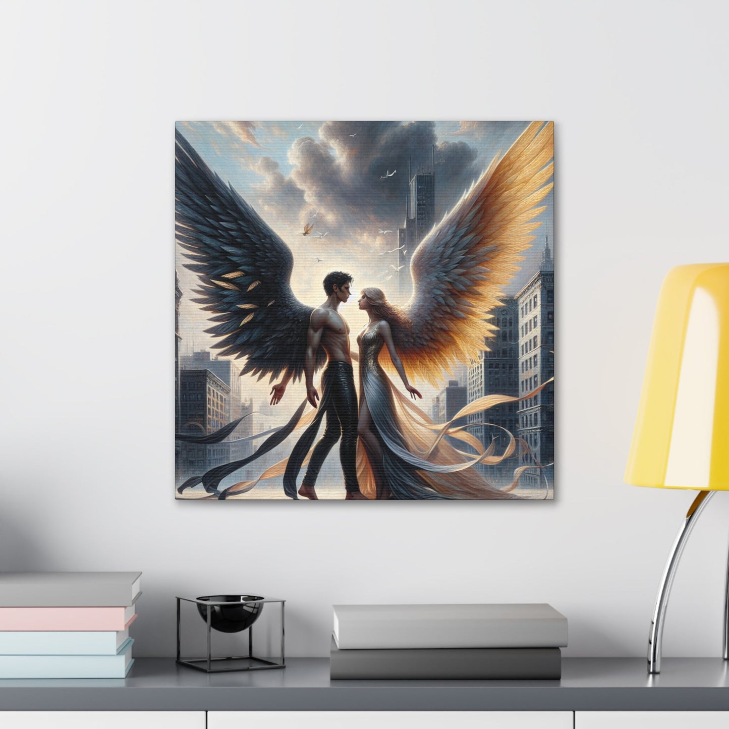 "Majestic Wings: A Dramatic Urban Connection" - Canvas - Authentic4Us