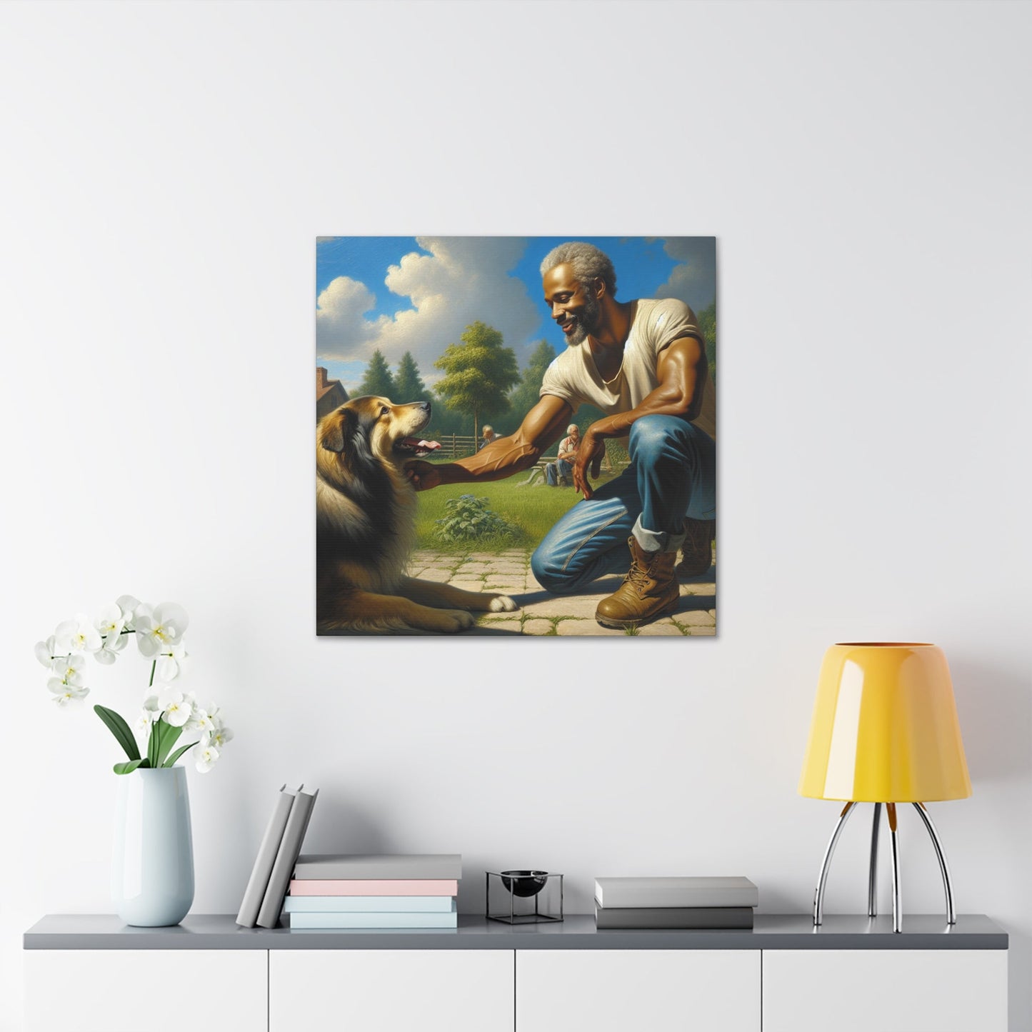 "Man and Dog: Joyful Playtime" - Canvas - Authentic4Us