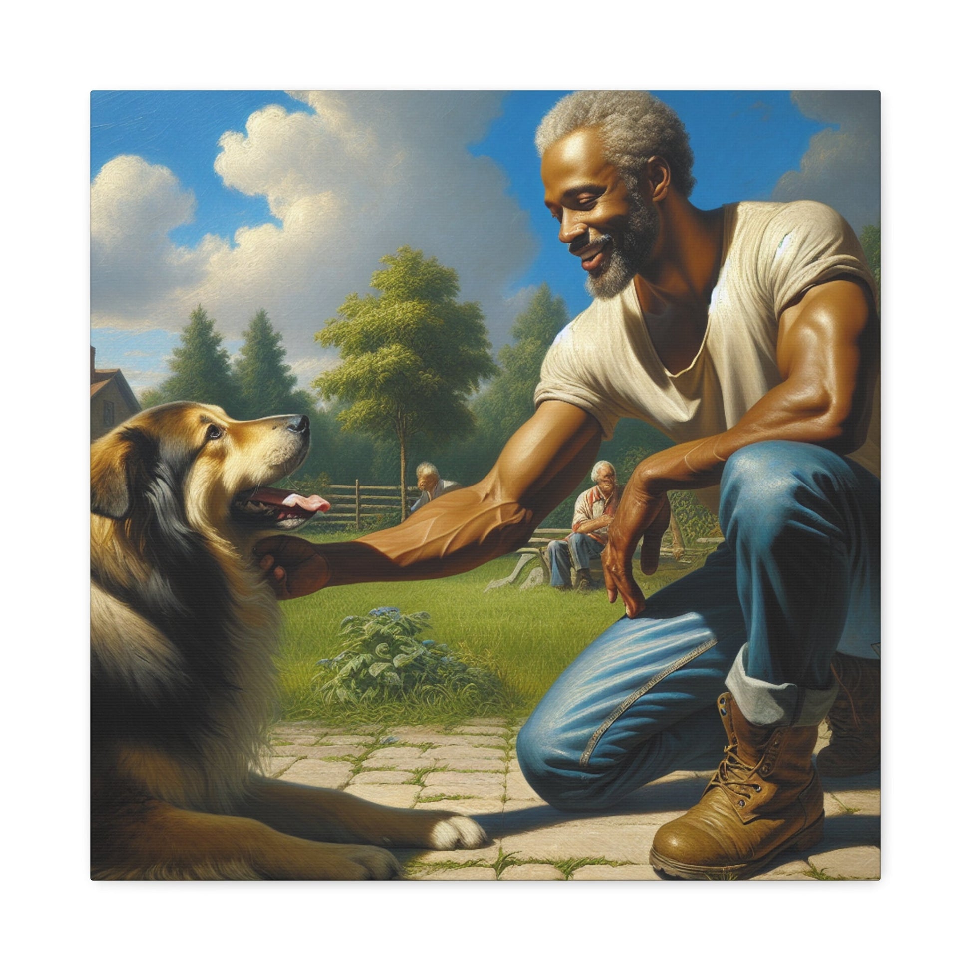 "Man and Dog: Joyful Playtime" - Canvas - Authentic4Us