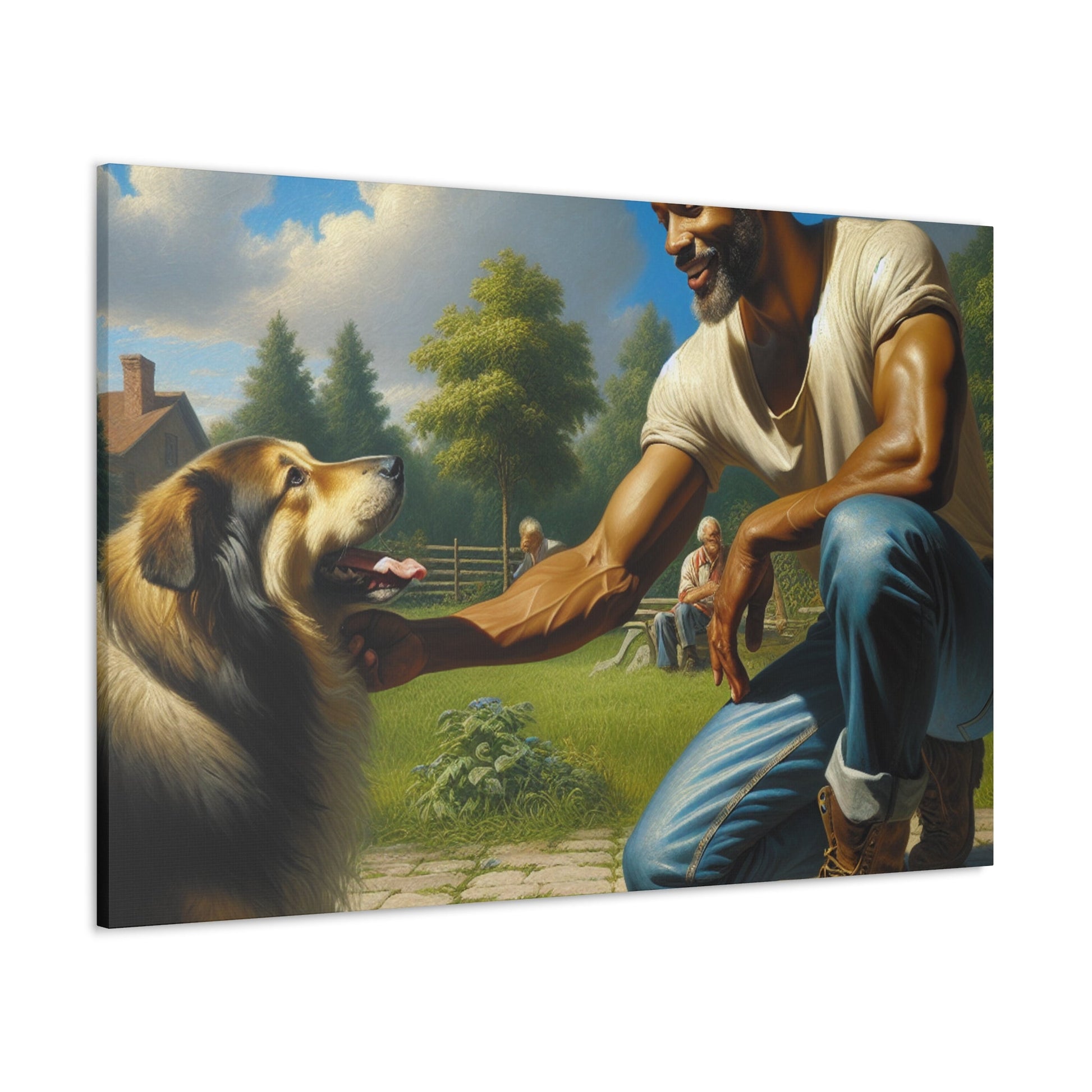 "Man and Dog: Joyful Playtime" - Canvas - Authentic4Us