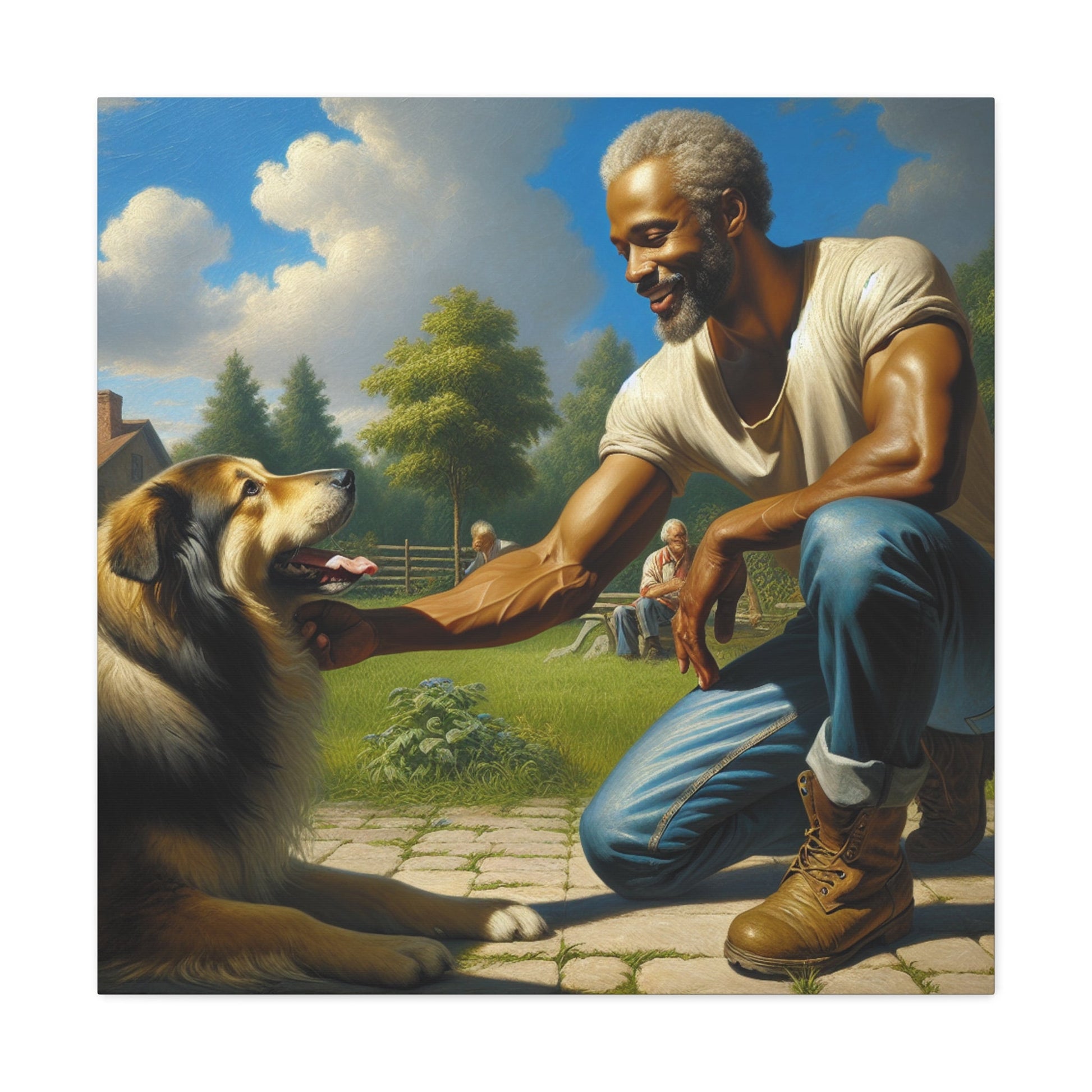 "Man and Dog: Joyful Playtime" - Canvas - Authentic4Us