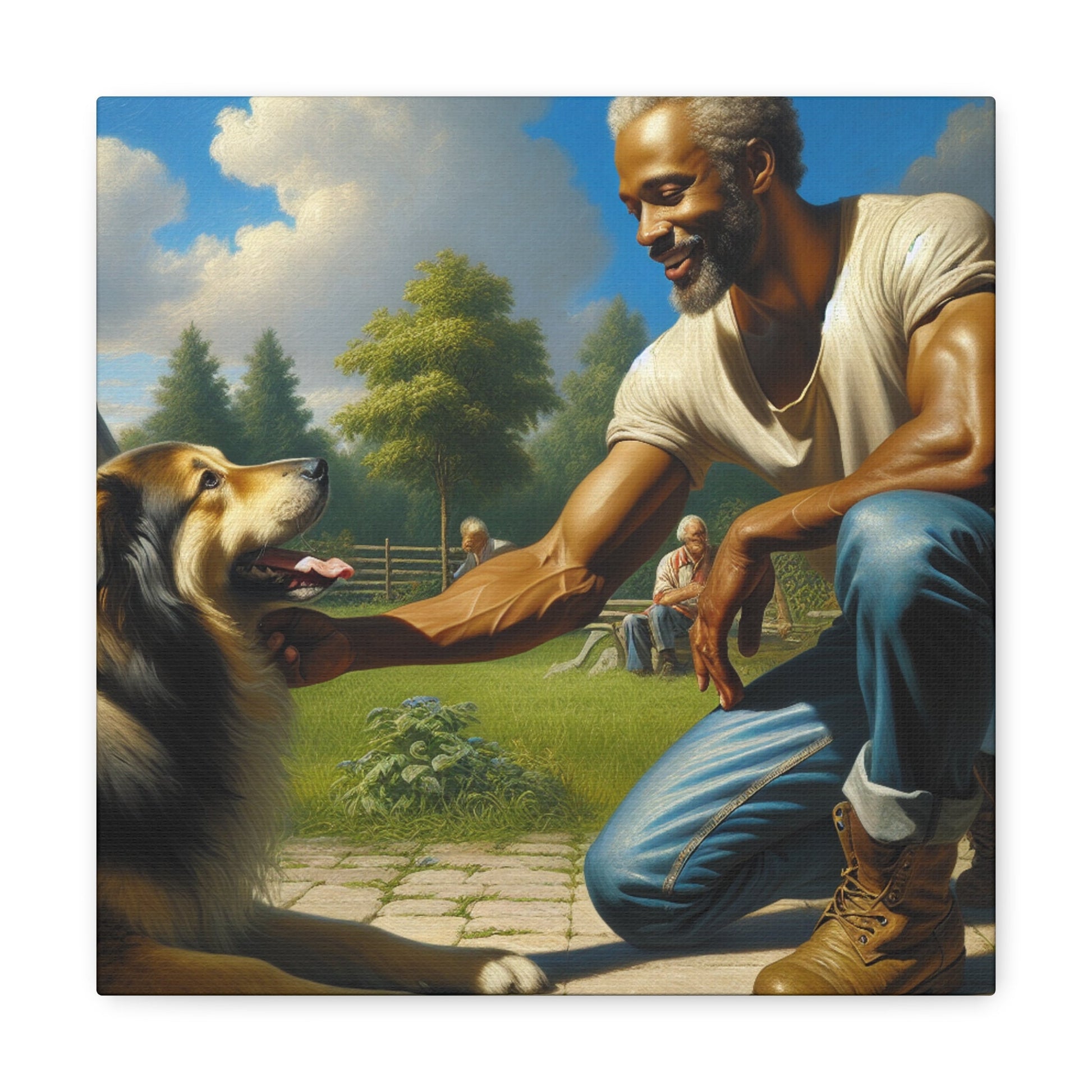 "Man and Dog: Joyful Playtime" - Canvas - Authentic4Us