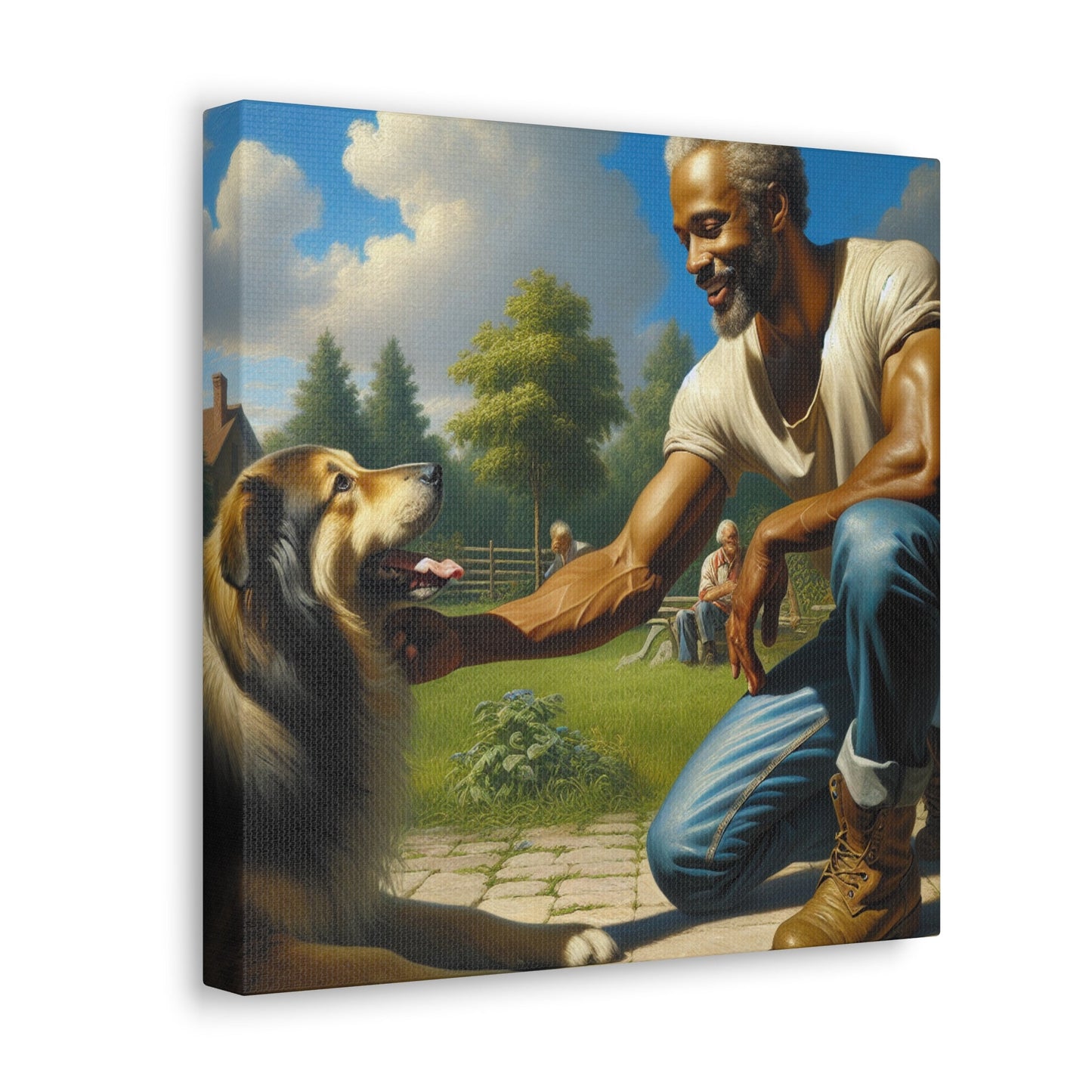 "Man and Dog: Joyful Playtime" - Canvas - Authentic4Us