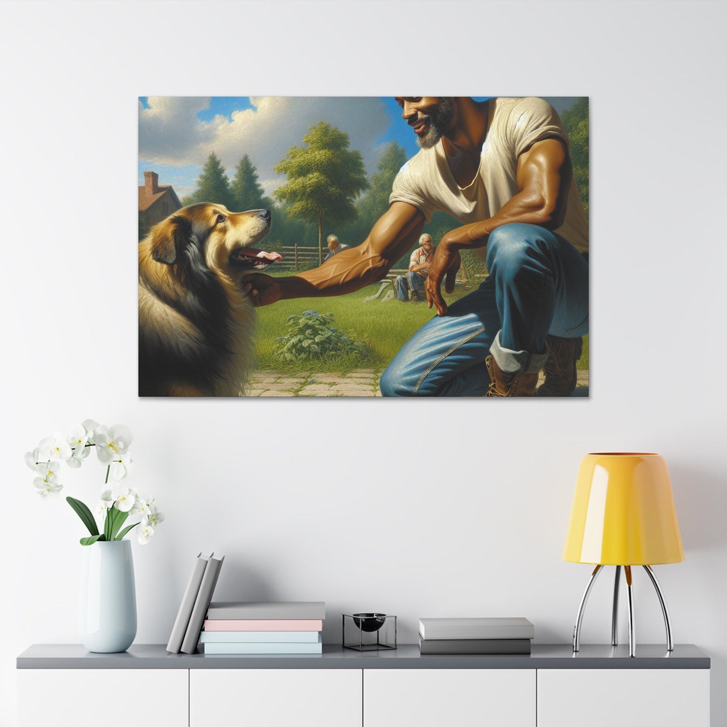 "Man and Dog: Joyful Playtime" - Canvas - Authentic4Us