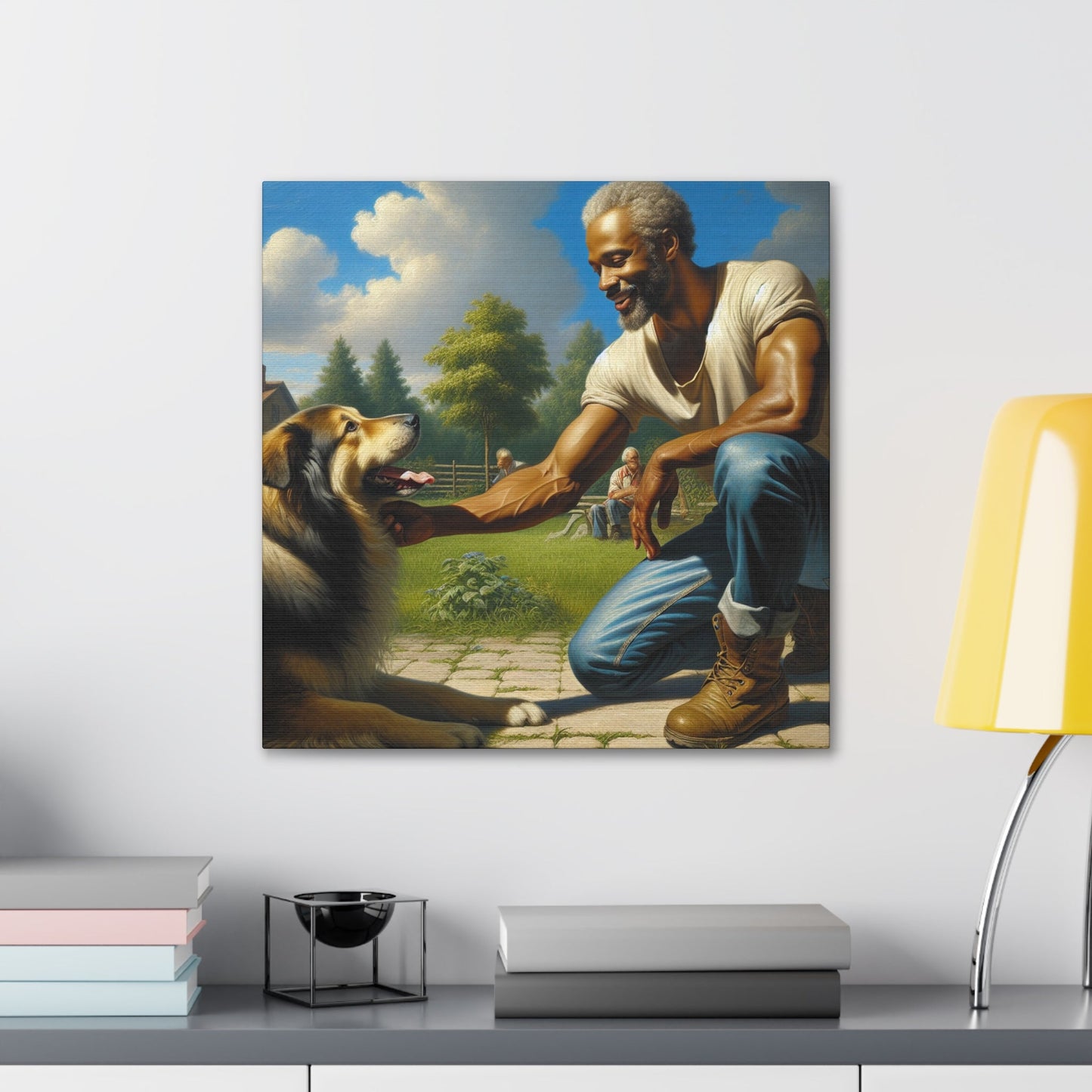 "Man and Dog: Joyful Playtime" - Canvas - Authentic4Us