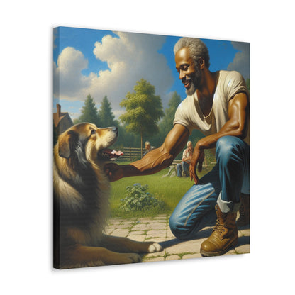 "Man and Dog: Joyful Playtime" - Canvas - Authentic4Us