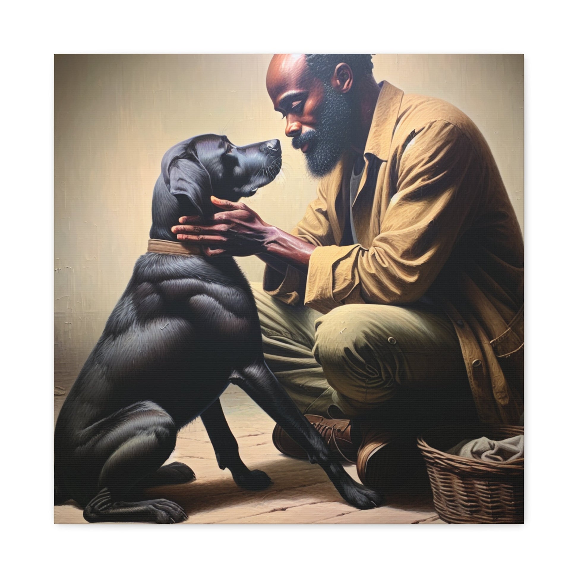 "Man's Best Friend Bonding" or "Gentle Connection: Man and Dog" - Canvas - Authentic4Us