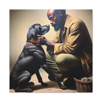 "Man's Best Friend Bonding" or "Gentle Connection: Man and Dog" - Canvas - Authentic4Us