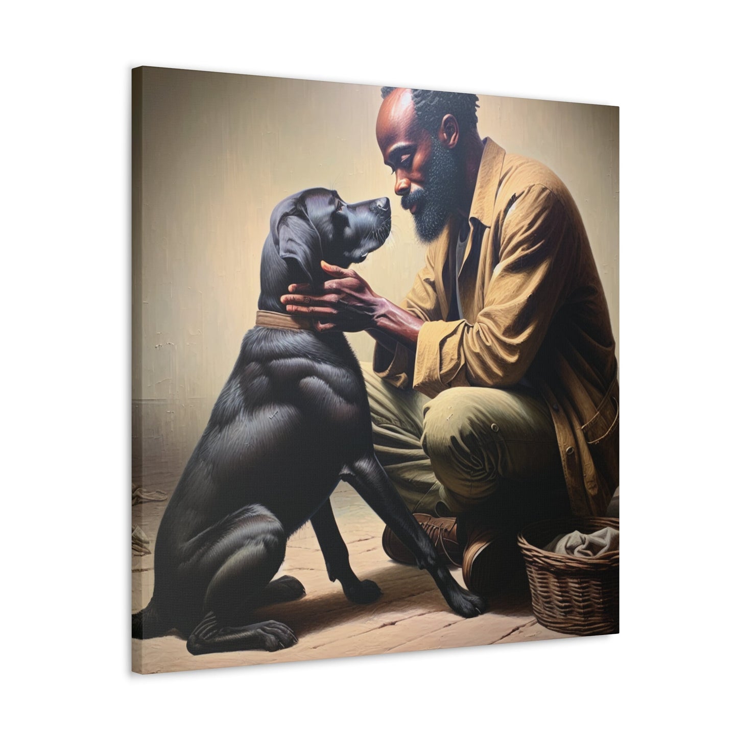 "Man's Best Friend Bonding" or "Gentle Connection: Man and Dog" - Canvas - Authentic4Us