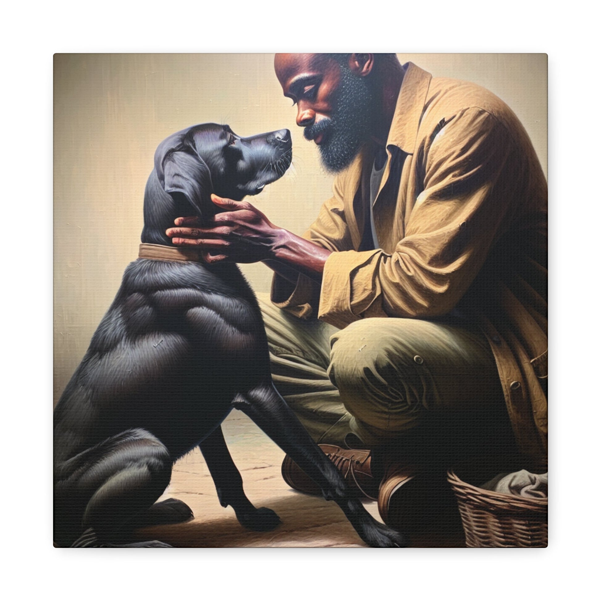 "Man's Best Friend Bonding" or "Gentle Connection: Man and Dog" - Canvas - Authentic4Us