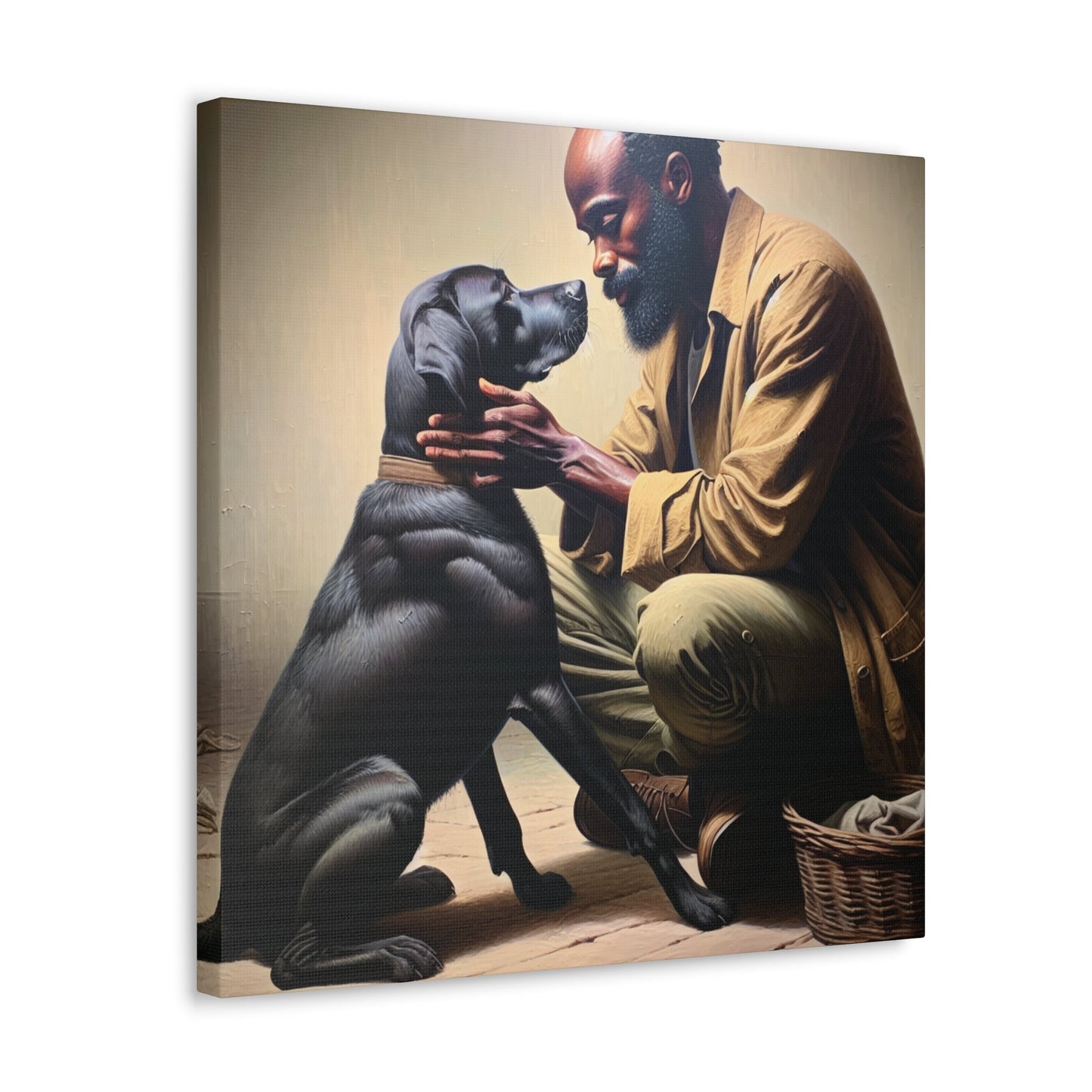 "Man's Best Friend Bonding" or "Gentle Connection: Man and Dog" - Canvas - Authentic4Us