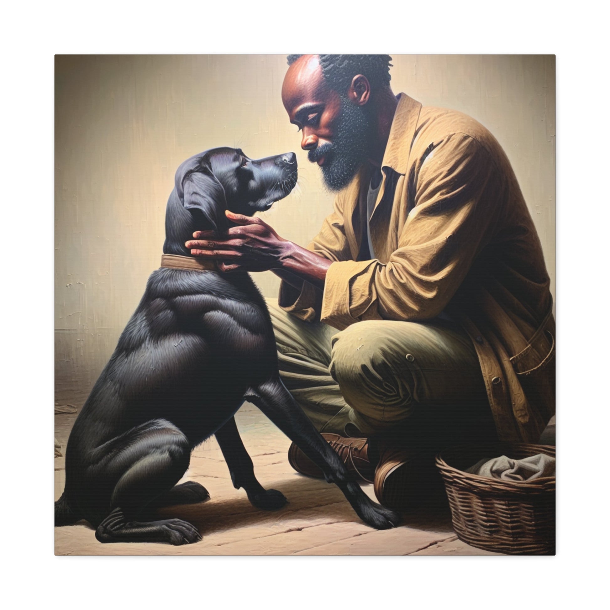 "Man's Best Friend Bonding" or "Gentle Connection: Man and Dog" - Canvas - Authentic4Us