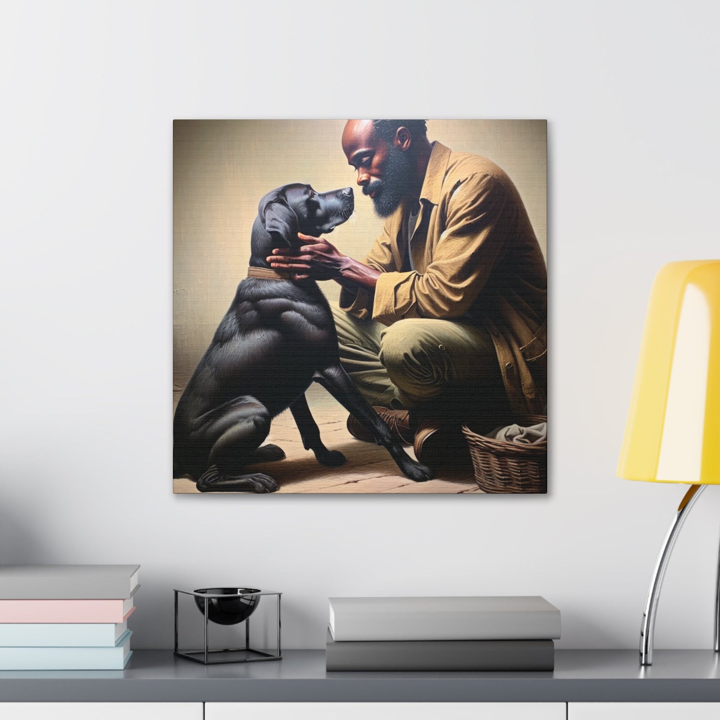 "Man's Best Friend Bonding" or "Gentle Connection: Man and Dog" - Canvas - Authentic4Us