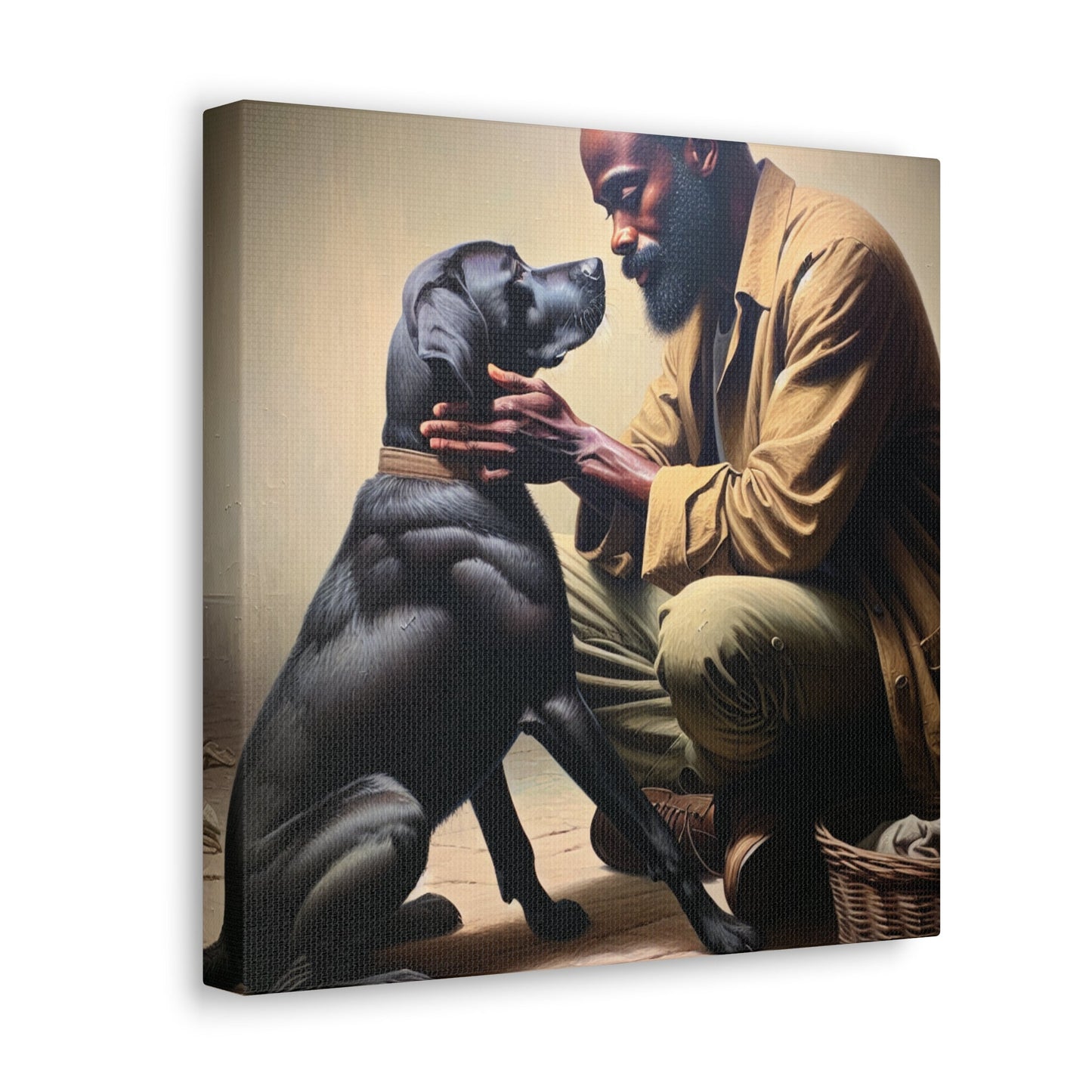 "Man's Best Friend Bonding" or "Gentle Connection: Man and Dog" - Canvas - Authentic4Us