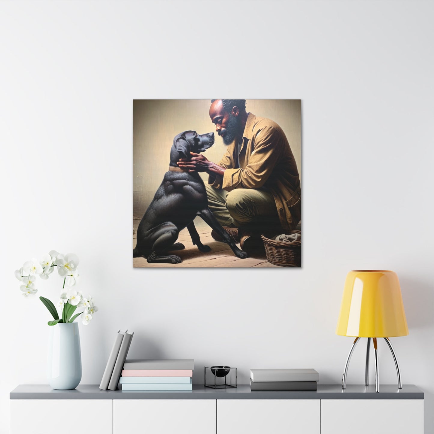 "Man's Best Friend Bonding" or "Gentle Connection: Man and Dog" - Canvas - Authentic4Us